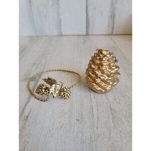 Pinecone Candle‎ golden holder Xmas set unique decor